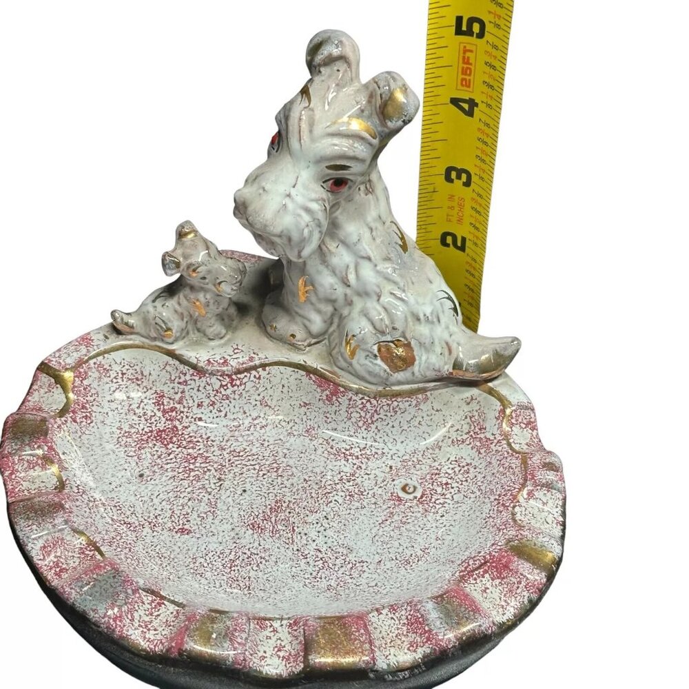 Vintage Scottie Schnauzer Dog Ceramic Ashtray Retro Pink Gold White Trinket Tray - Picture 14 of 14